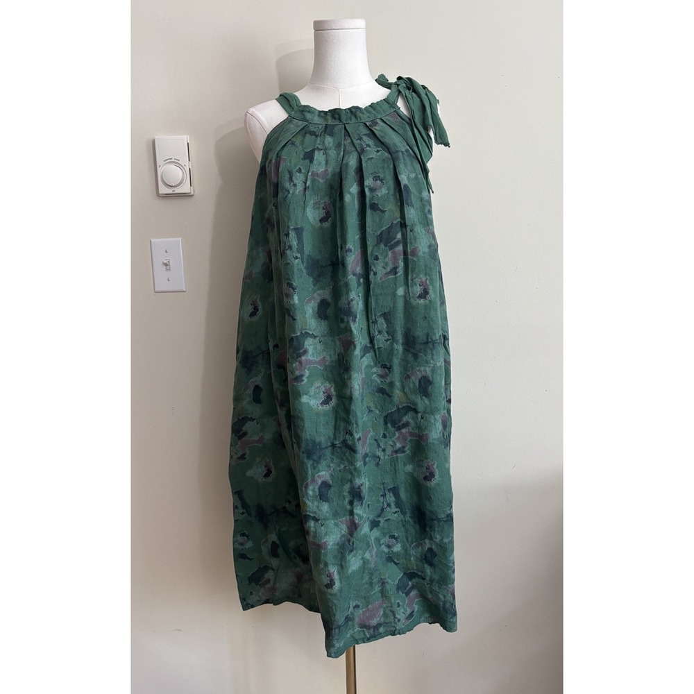 NWT Bellambra Dress XL Watercolor Green 100% Linen Made in Italy Coastal Cottage - Picture 1 of 7